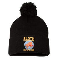 Lazy Sloth Running Team Distressed Pom Pom 12in Knit Beanie
