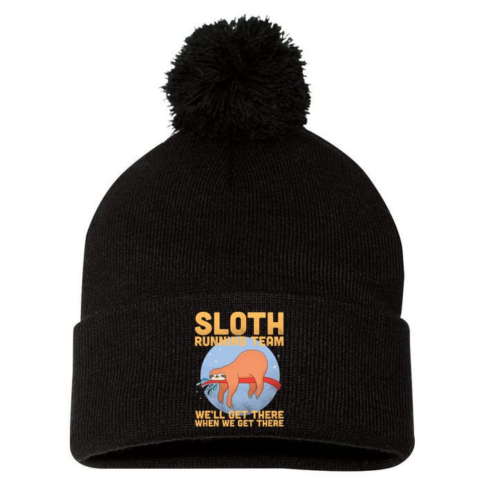 Lazy Sloth Running Team Distressed Pom Pom 12in Knit Beanie