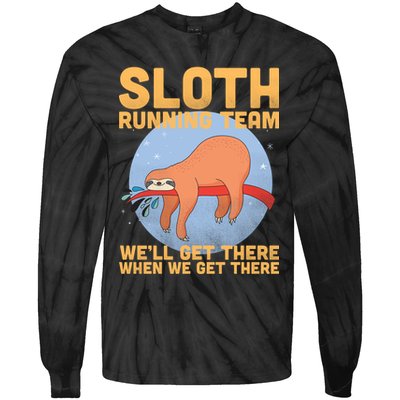 Lazy Sloth Running Team Distressed Tie-Dye Long Sleeve Shirt