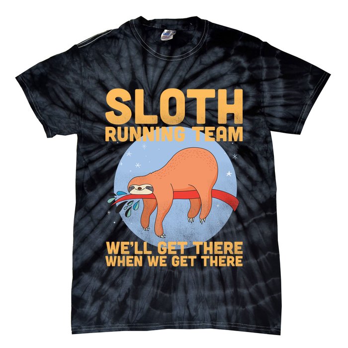 Lazy Sloth Running Team Distressed Tie-Dye T-Shirt