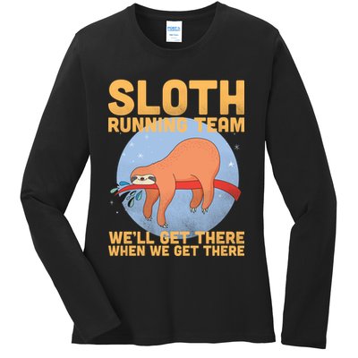 Lazy Sloth Running Team Distressed Ladies Long Sleeve Shirt