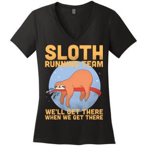 Lazy Sloth Running Team Distressed Women's V-Neck T-Shirt