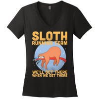 Lazy Sloth Running Team Distressed Women's V-Neck T-Shirt