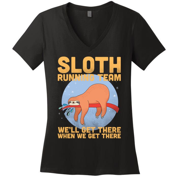 Lazy Sloth Running Team Distressed Women's V-Neck T-Shirt
