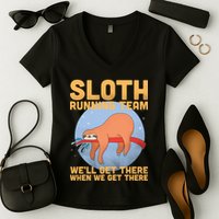 Lazy Sloth Running Team Distressed Women's V-Neck T-Shirt