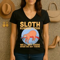 Lazy Sloth Running Team Distressed Women's V-Neck T-Shirt