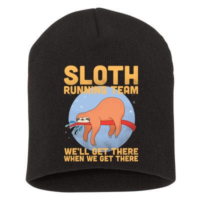 Lazy Sloth Running Team Distressed Short Acrylic Beanie