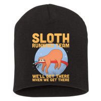 Lazy Sloth Running Team Distressed Short Acrylic Beanie