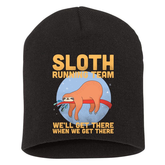 Lazy Sloth Running Team Distressed Short Acrylic Beanie