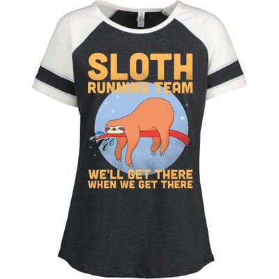 Lazy Sloth Running Team Distressed Enza Ladies Jersey Colorblock Tee