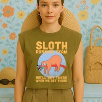 Lazy Sloth Running Team Distressed Garment-Dyed Women's Muscle Tee
