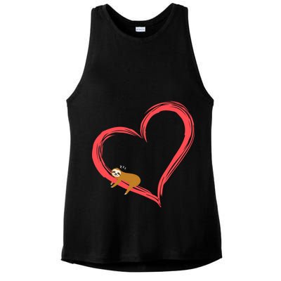 Lazy Sloth Sleeping On Heart Ladies PosiCharge Tri-Blend Wicking Tank