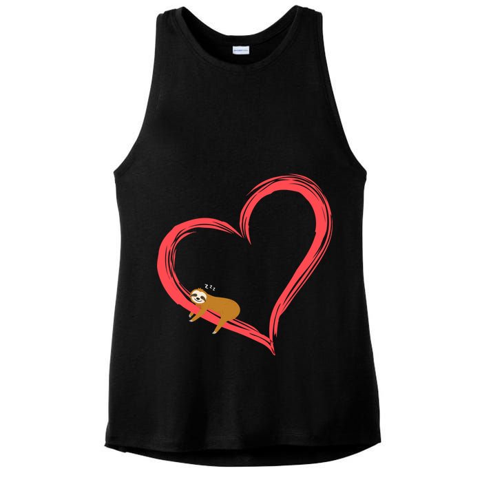 Lazy Sloth Sleeping On Heart Ladies PosiCharge Tri-Blend Wicking Tank