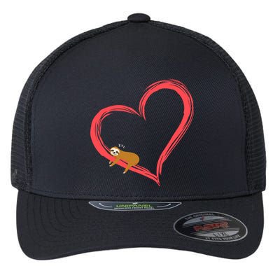 Lazy Sloth Sleeping On Heart Flexfit Unipanel Trucker Cap