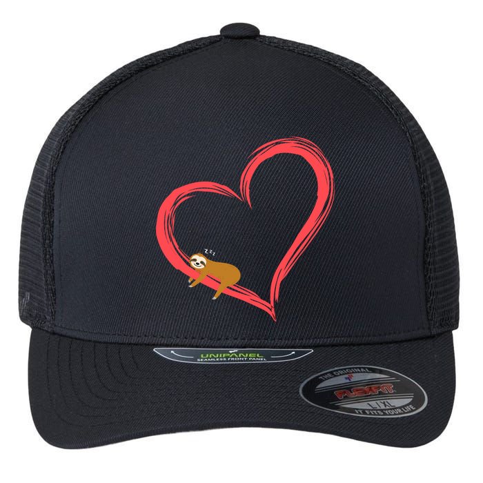 Lazy Sloth Sleeping On Heart Flexfit Unipanel Trucker Cap