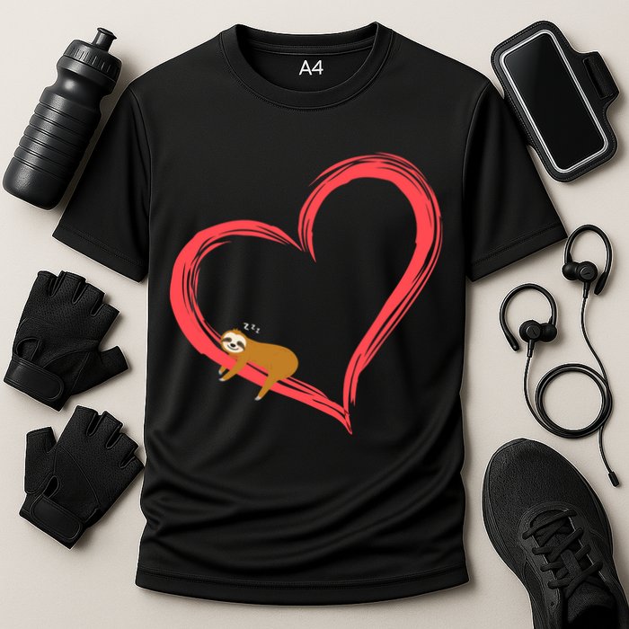 Lazy Sloth Sleeping On Heart Performance Shirt