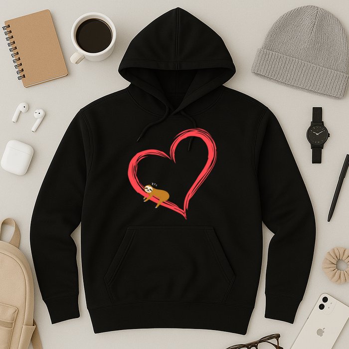 Lazy Sloth Sleeping On Heart Hoodie