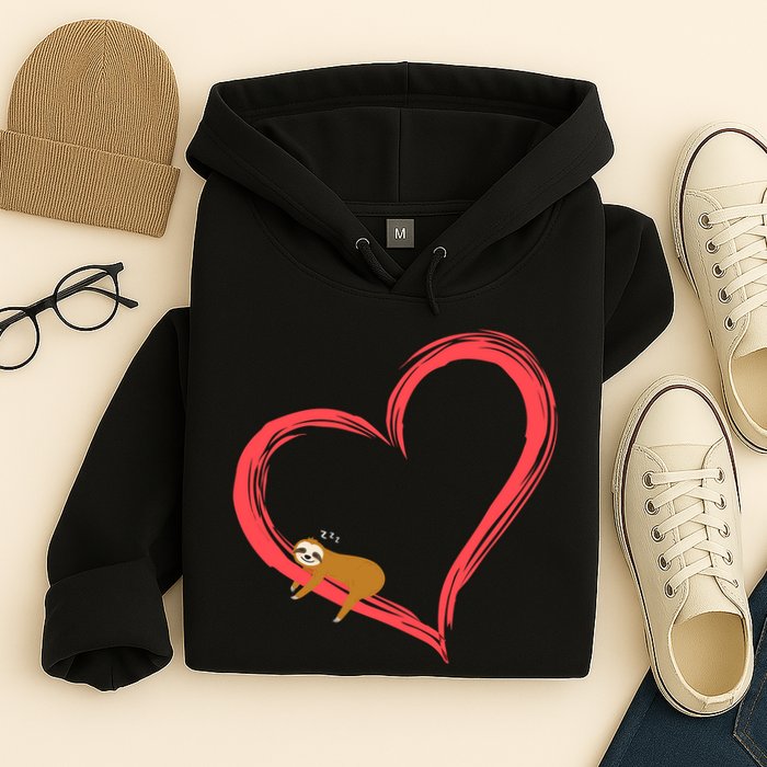 Lazy Sloth Sleeping On Heart Hoodie