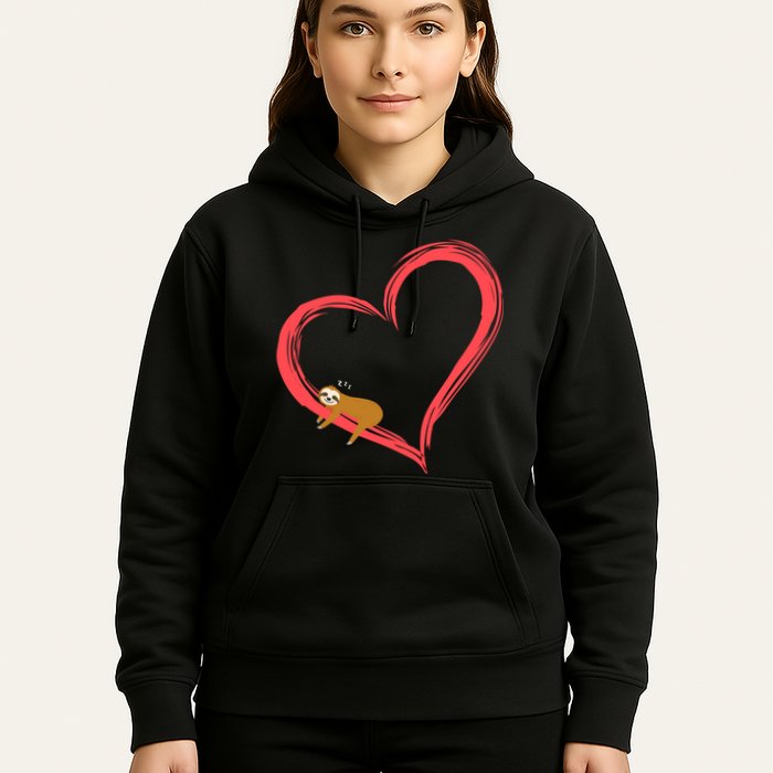 Lazy Sloth Sleeping On Heart Hoodie