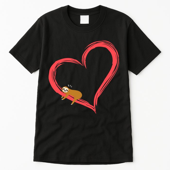 Lazy Sloth Sleeping On Heart Tall T-Shirt