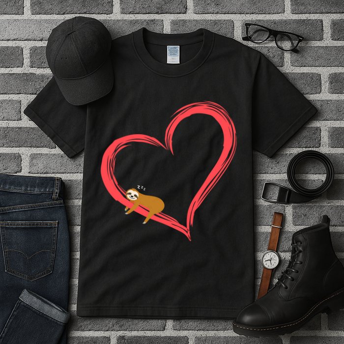 Lazy Sloth Sleeping On Heart Tall T-Shirt