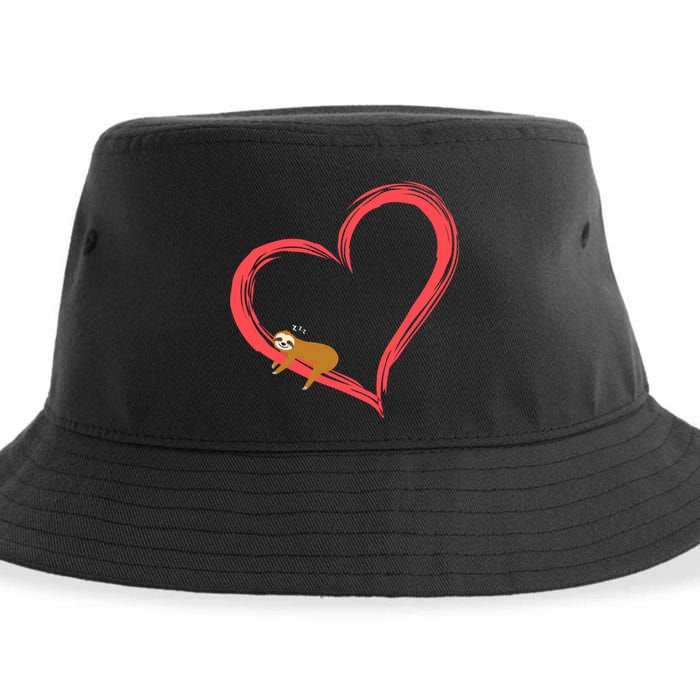 Lazy Sloth Sleeping On Heart Sustainable Bucket Hat