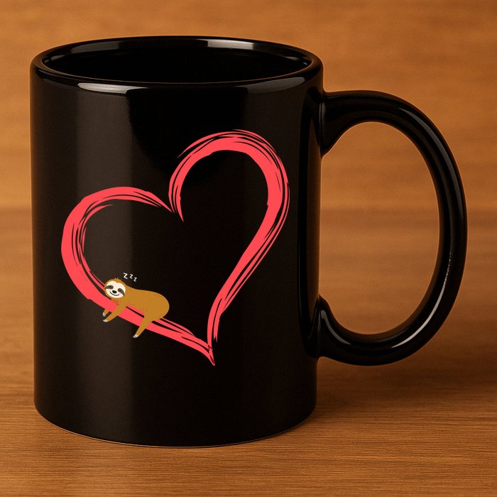 Lazy Sloth Sleeping On Heart 11oz C Handle Ceramic Mug