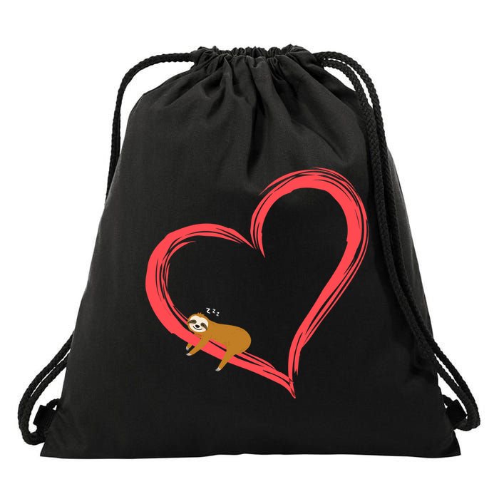 Lazy Sloth Sleeping On Heart Drawstring Bag
