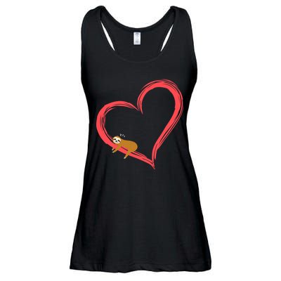 Lazy Sloth Sleeping On Heart Ladies Essential Flowy Tank