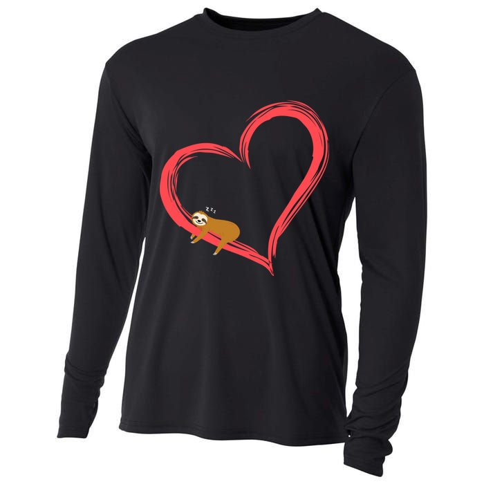 Lazy Sloth Sleeping On Heart Cooling Performance Long Sleeve Crew