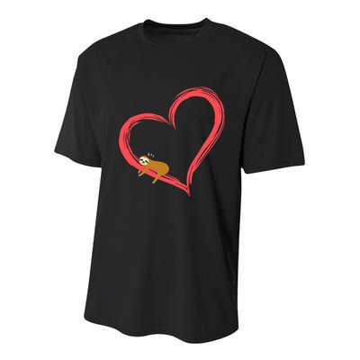 Lazy Sloth Sleeping On Heart Youth Performance Sprint T-Shirt