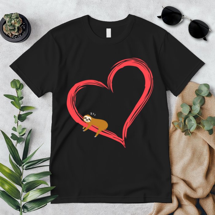 Lazy Sloth Sleeping On Heart Premium T-Shirt