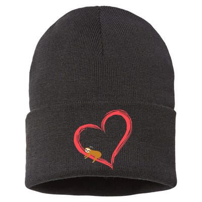 Lazy Sloth Sleeping On Heart Sustainable Knit Beanie