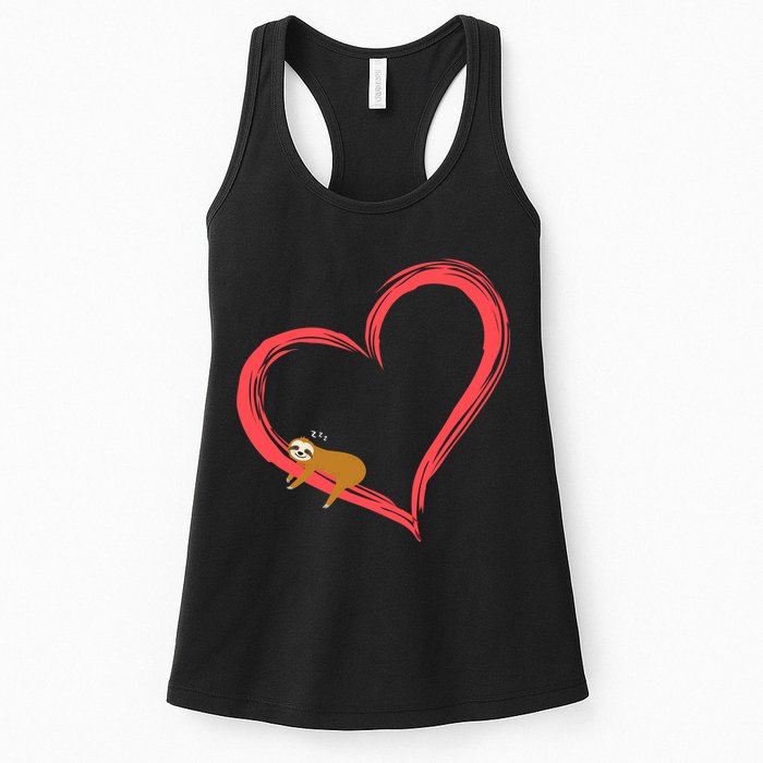 Lazy Sloth Sleeping On Heart Womens Tank Top