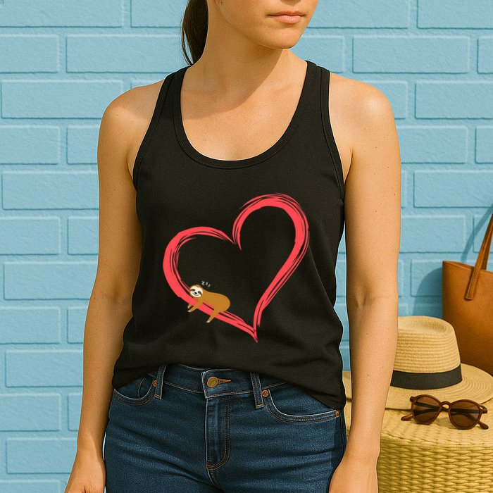 Lazy Sloth Sleeping On Heart Womens Tank Top