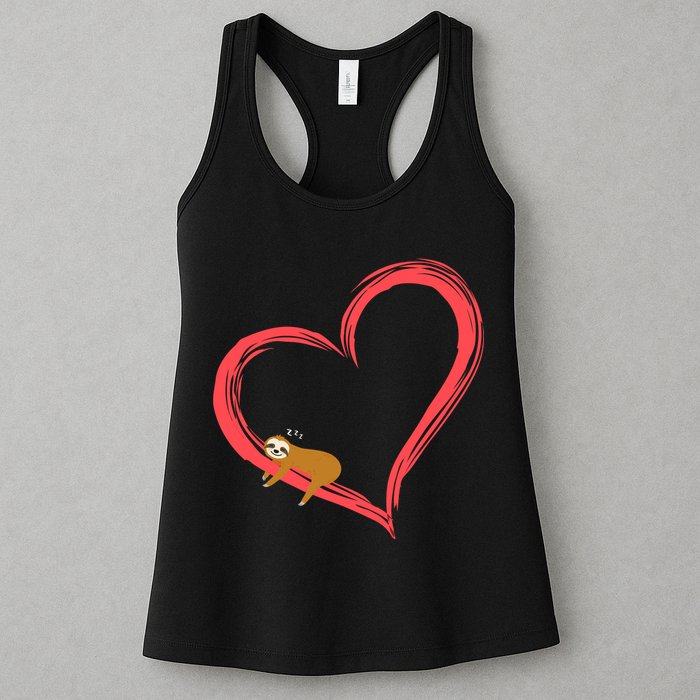 Lazy Sloth Sleeping On Heart Womens Tank Top