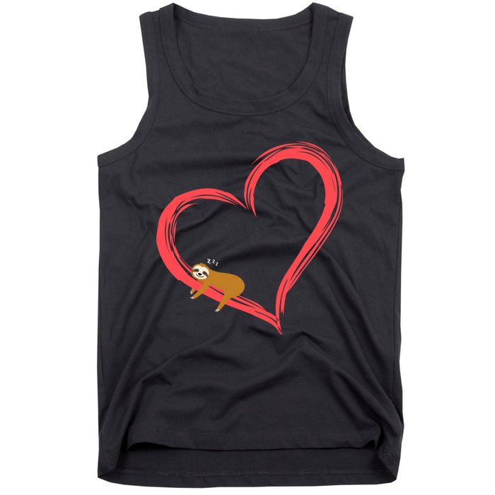 Lazy Sloth Sleeping On Heart Tank Top