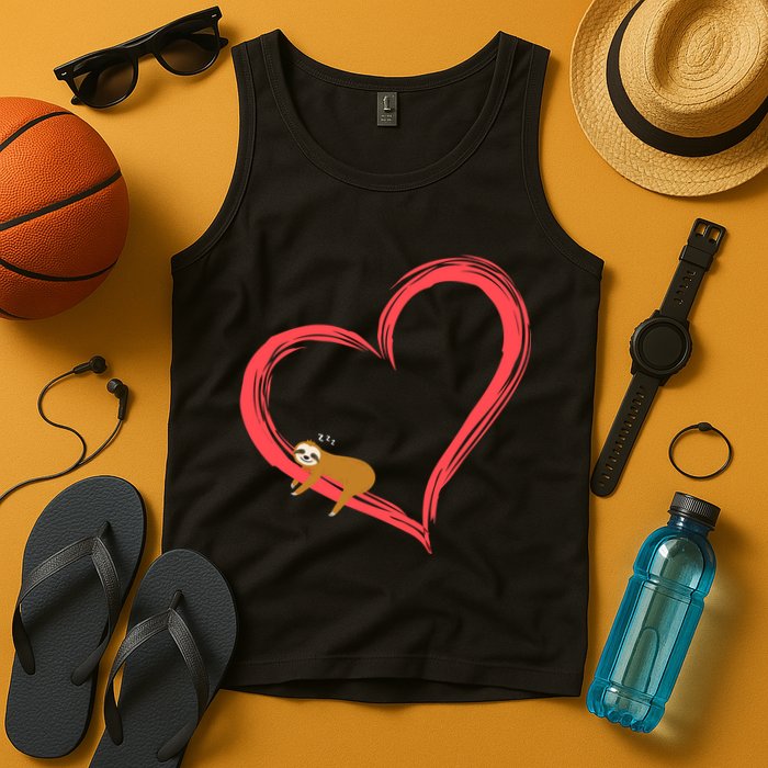 Lazy Sloth Sleeping On Heart Tank Top