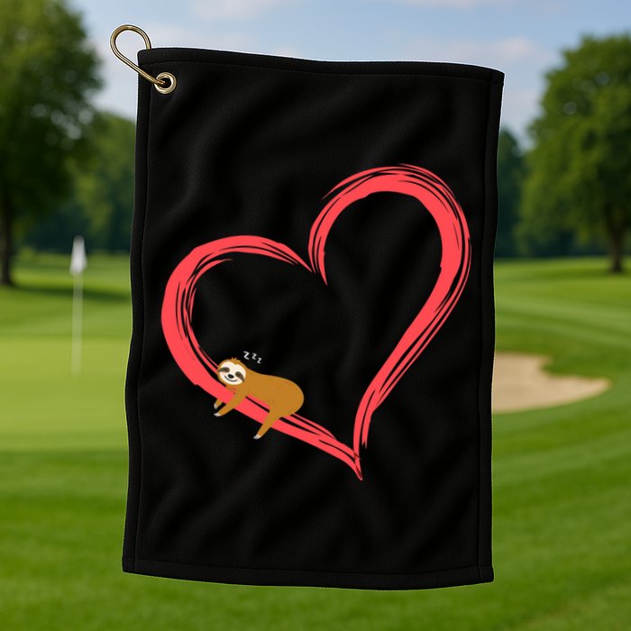 Lazy Sloth Sleeping On Heart Golf Towel