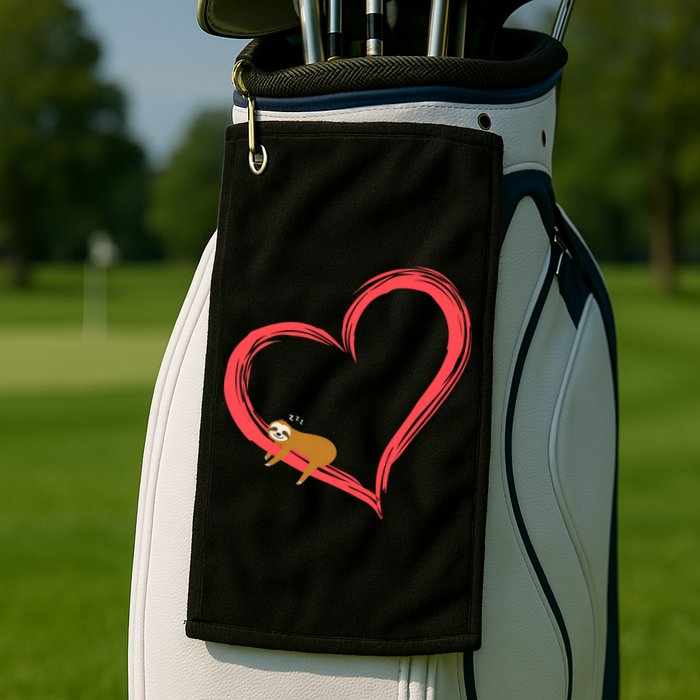 Lazy Sloth Sleeping On Heart Golf Towel