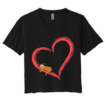 Lazy Sloth Sleeping On Heart Crop Top