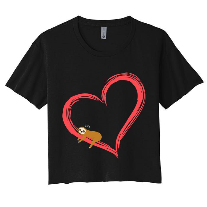 Lazy Sloth Sleeping On Heart Crop Top