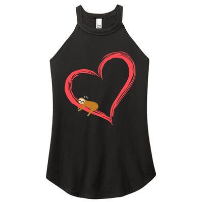 Lazy Sloth Sleeping On Heart Women's Perfect Tri Rocker Tank