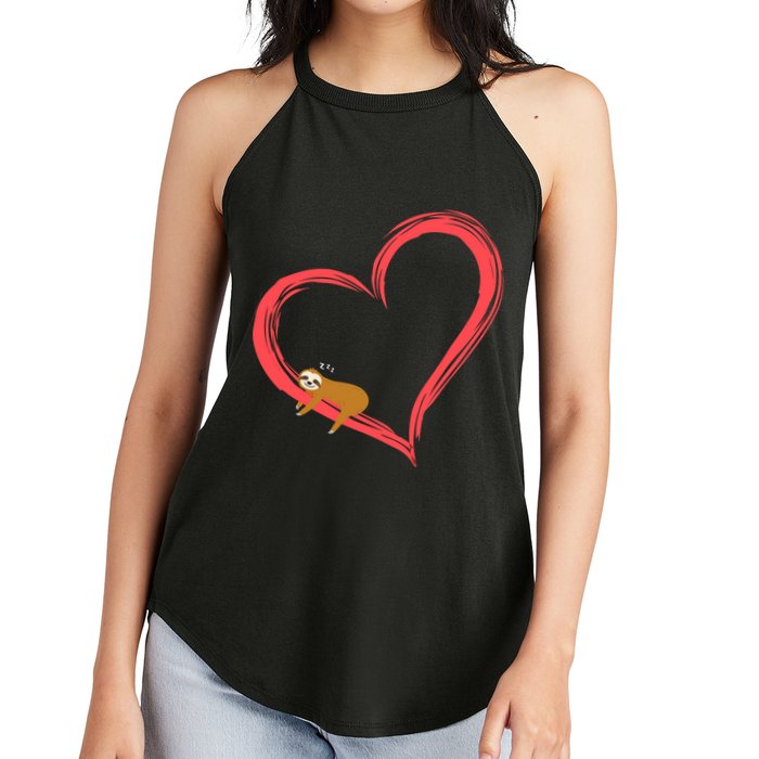 Lazy Sloth Sleeping On Heart Women's Perfect Tri Rocker Tank
