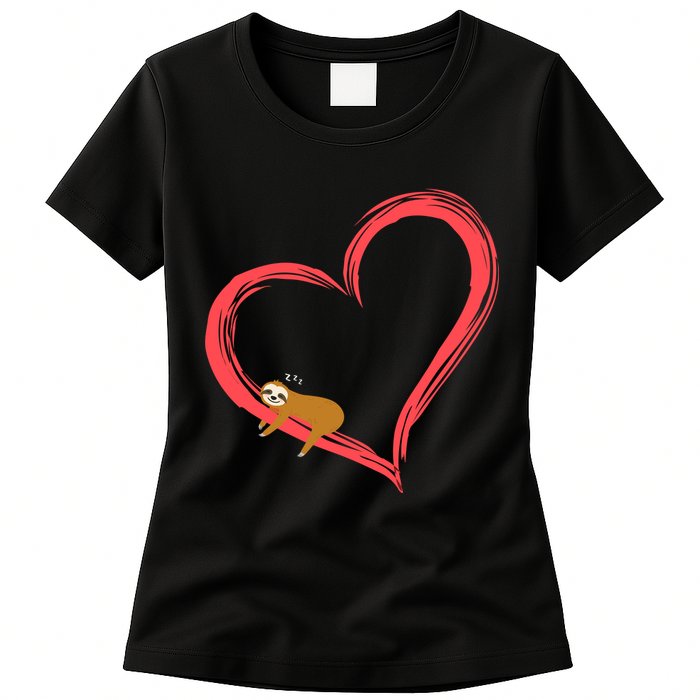 Lazy Sloth Sleeping On Heart Womens T-Shirt