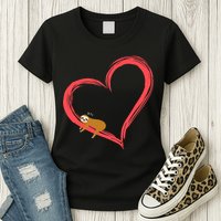 Lazy Sloth Sleeping On Heart Womens T-Shirt