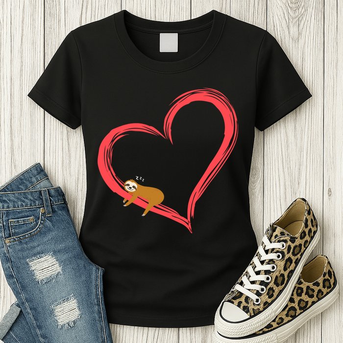 Lazy Sloth Sleeping On Heart Womens T-Shirt