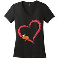 Lazy Sloth Sleeping On Heart Women's V-Neck T-Shirt