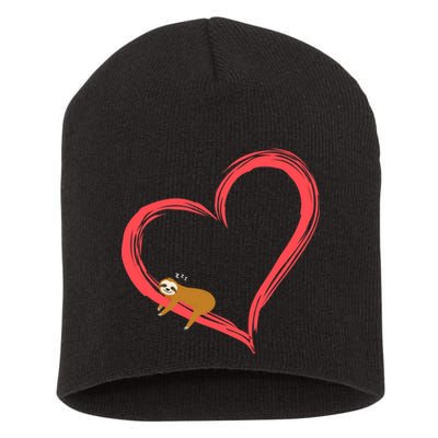 Lazy Sloth Sleeping On Heart Short Acrylic Beanie