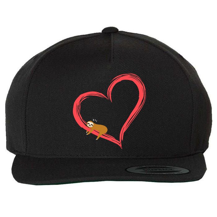 Lazy Sloth Sleeping On Heart Wool Snapback Cap